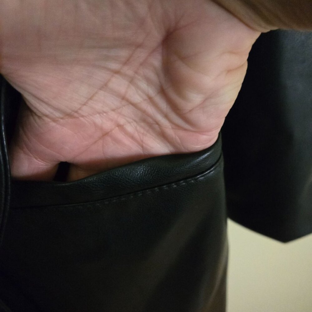 Avec Les Filles Black Faux Leather Double-Breasted Belted Trench Coat Size L - Picture 10 of 12
